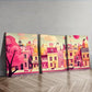 3pcs City with Cats and Dogs, Wall Art Set Canvas Framed 40x60cm - High Quality Print 100% Australian Made Wall Canvas Ready to Hang