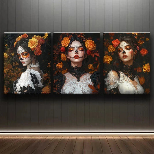 3pcs Modern Figures Yellow Florals Metal Print Ready to Hang Art