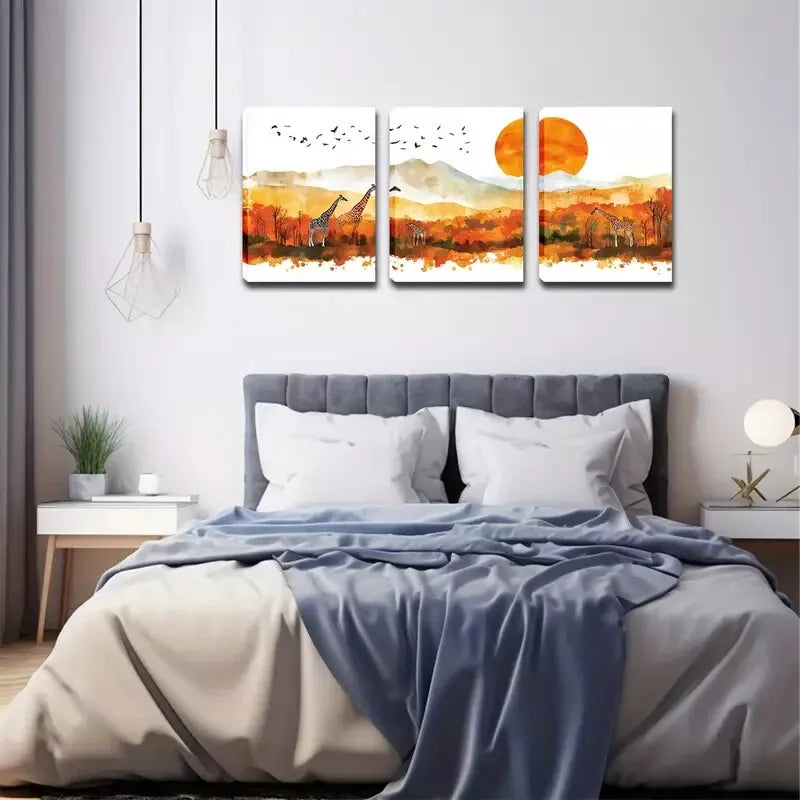 3pcs Large Sunset on Prairie Landscape  Wall Art Set Canvas Framed 40x60cm - High Quality Print 100% Australian Made Wall Canvas Ready to Hang