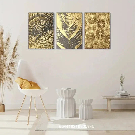 3pcs Golden Leaf & for Lotus Leaf Metal Print Ready to Hang Art