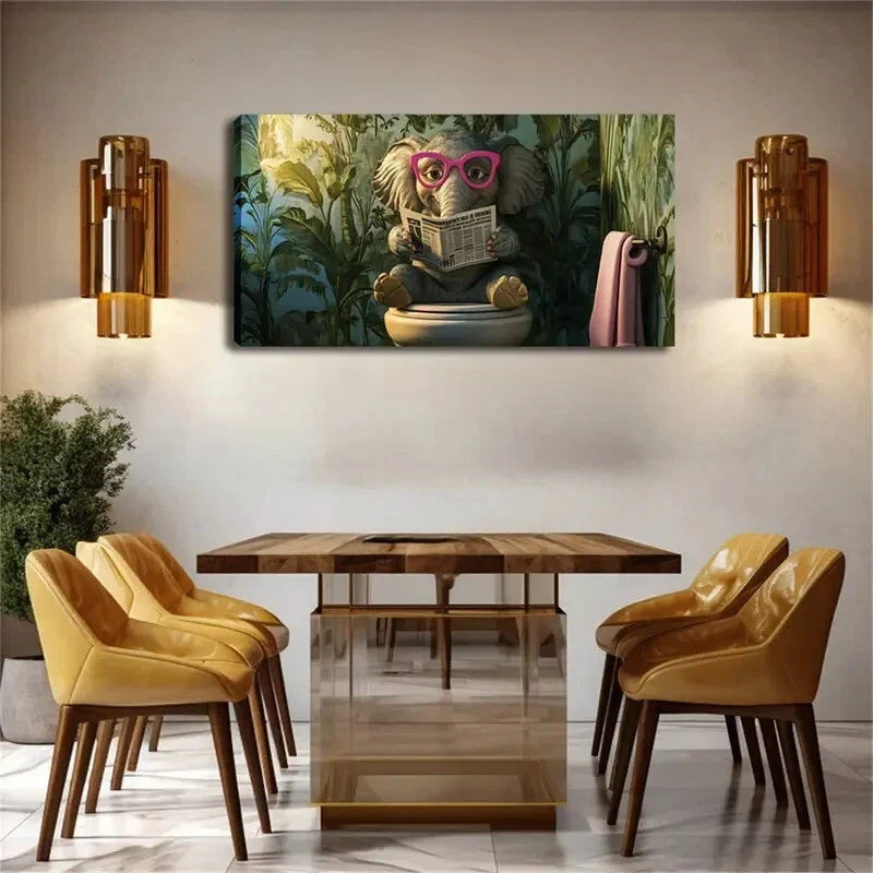Whimsical Elephant Sitting Wall Art Canvas Office Home Room Framed 120x60cm