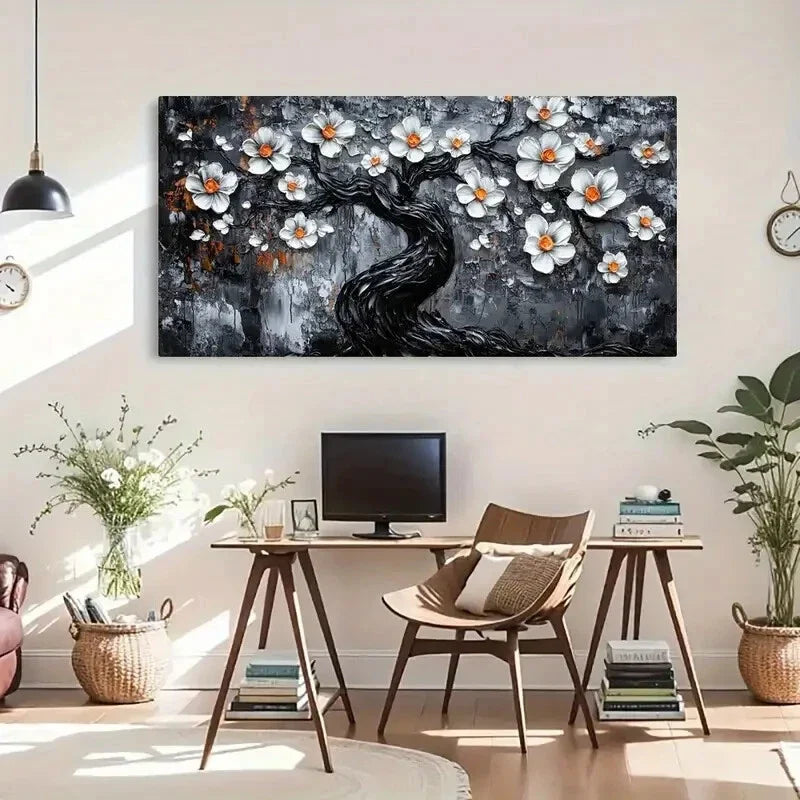 Dynamic Branches Flora Blossoms Wall Art Canvas Office Home Room Framed 80x45cm