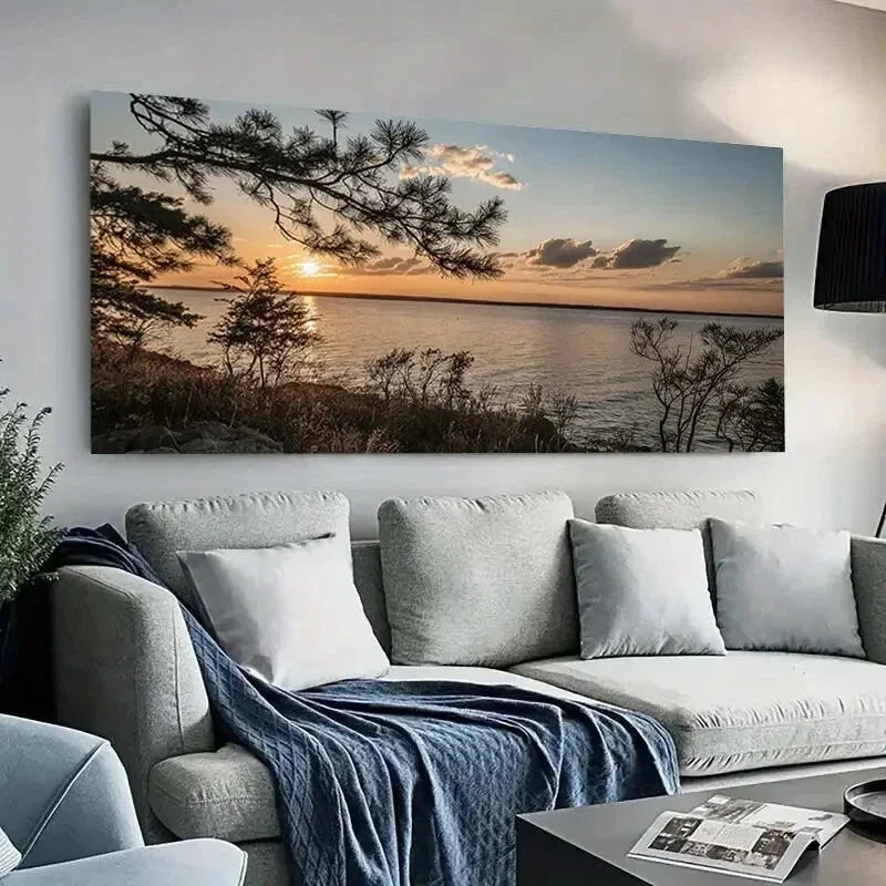 Pine Tree Branch Sunset wall canvas office home room framed 120x60cm