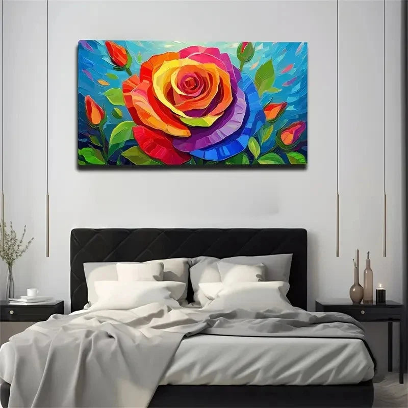 Vibrant Rose Colorful Floral Wall Art Canvas Office Home Room Framed 80x45cm