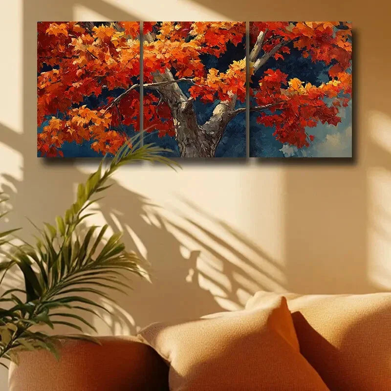 3pcs Autumn Maple Tree Metal Print Ready to Hang Art