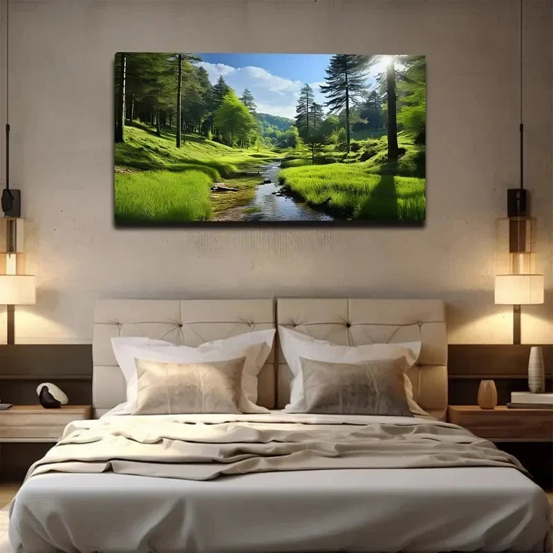 Serene Summer Forest Wall Art Canvas Office Home Room Framed 80x45cm