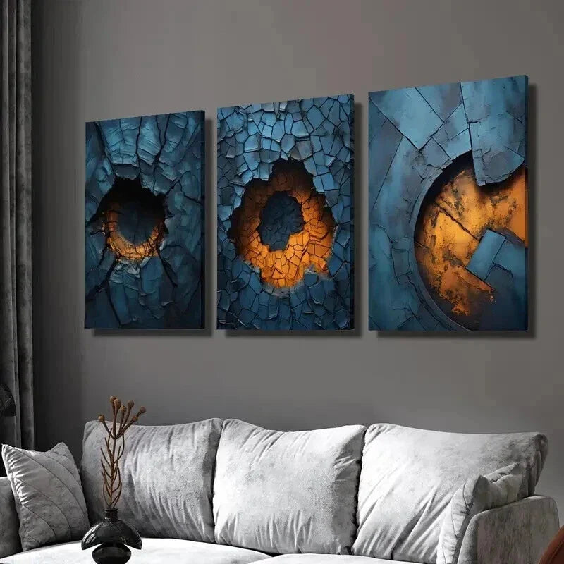 3pcs Abstract Blue Metal Texture Design Wall Art Set Canvas Framed 40x60cm - High Quality Print 100% Australian Made Wall Canvas Ready to Hang