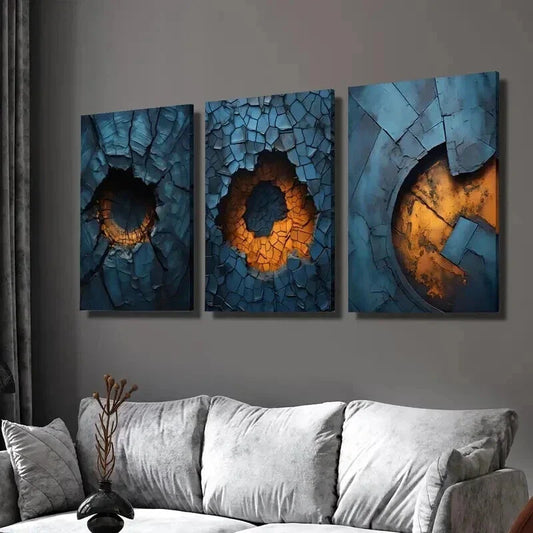 3pcs Abstract Blue Metal Texture Design Wall Art Set Canvas Framed 40x60cm - High Quality Print 100% Australian Made Wall Canvas Ready to Hang