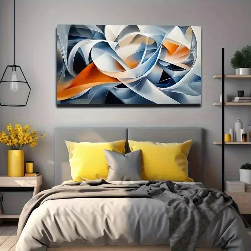 Black Orange Blue & White Wall Art Canvas Office Home Room Framed 120x60cm