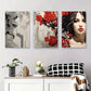 3pcs Radiant Red Rose Abstract Woman Metal Print Ready to Hang Art