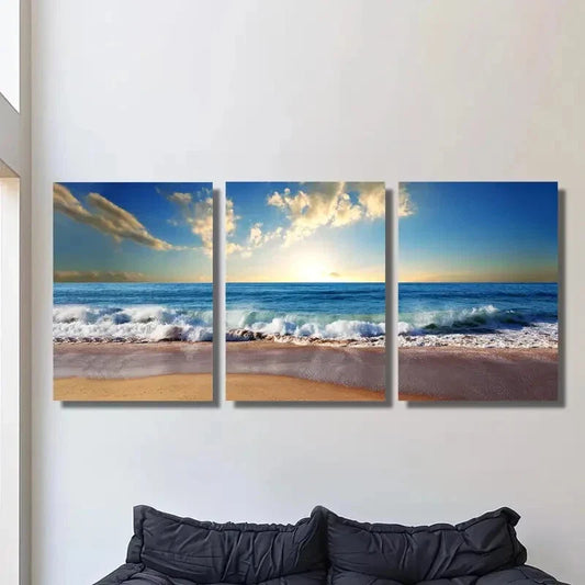 3pcs blue sea, warm sky, Metal Print Ready to Hang Art