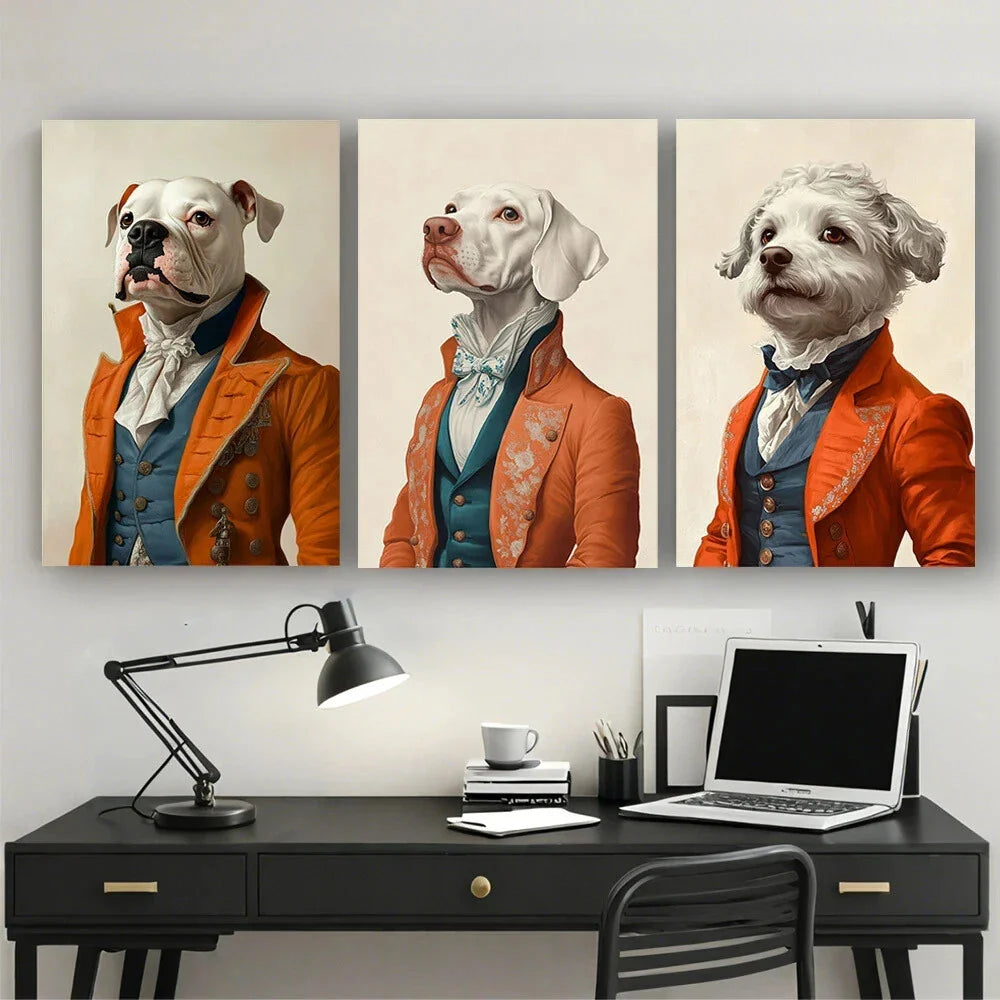 3pcs Modern White Animal Prince Metal Print Ready to Hang Art