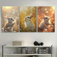 3pcs White Rabbit Grass Yellow & Golden Metal Print Ready to Hang Art