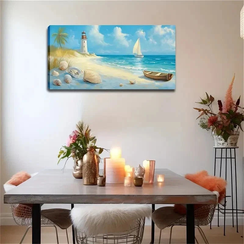 Modern Minimalist Coastal Wall Art Canvas Office Home Room Framed 80x45cm