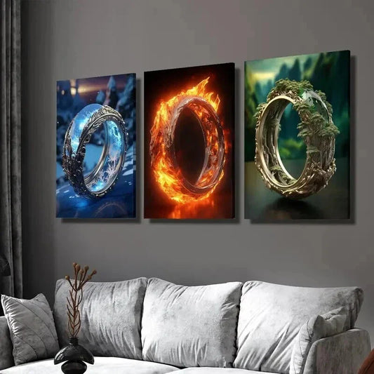 3pcs Fantasy Magic Rings Decoration Wall Art Set Canvas Framed 40x60cm - High Quality Print 100% Australian Made Wall Canvas Ready to Hang