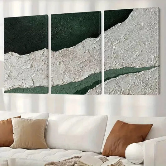 3pcs Abstract Green & White Painting Canvas Framed 40x60cm - High Quality Print 100% Australian Made Wall Canvas Ready to Hang