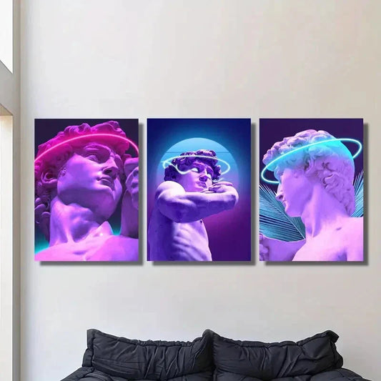 3pcs Art neon David sculpture, purple aesthetic Metal Print Ready to Hang Art