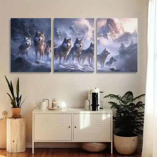 3pcs Majestic Wolves in Misty Mountains Metal Print Ready to Hang Art