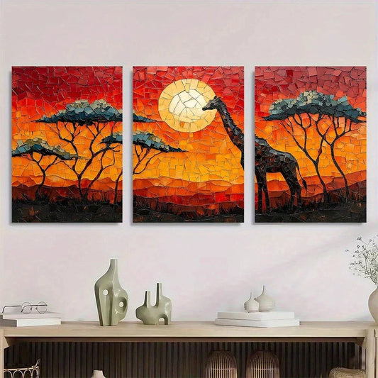 3pcs Animal Theme Mosaic Classic Painting Metal Print Ready to Hang Art