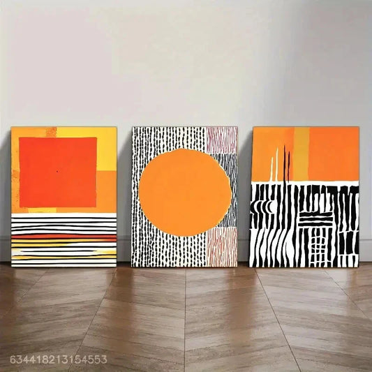 3pcs Geometric &Line Designs Orange Yellow Palette Metal Print Ready to Hang Art