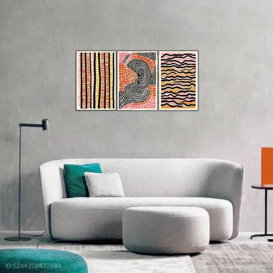 3pcs Red and Black Lines Decorative Poster Metal Print Ready to Hang Art