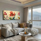 Orange & Blue Flowers Light Wall Art Canvas Office Home Room Framed 120x60cm