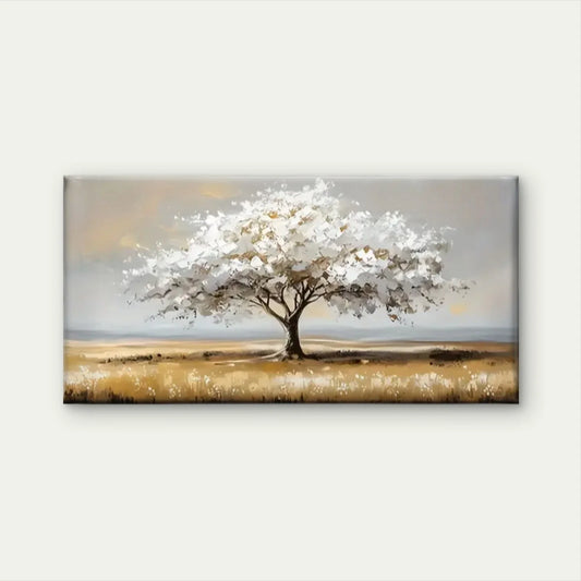 White Trees Grass Field Wall Art Canvas Office Home Room Framed 120x60cm