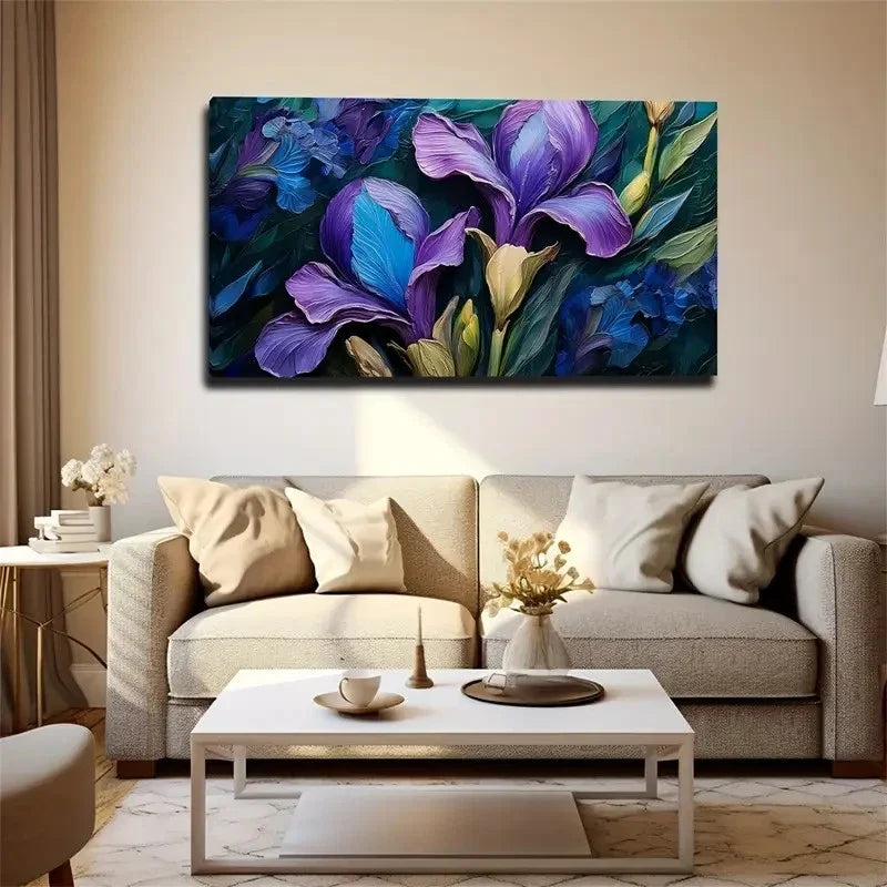 Elegant Blue And Purple Wall Art Canvas Office Home Room Framed 80x45cm