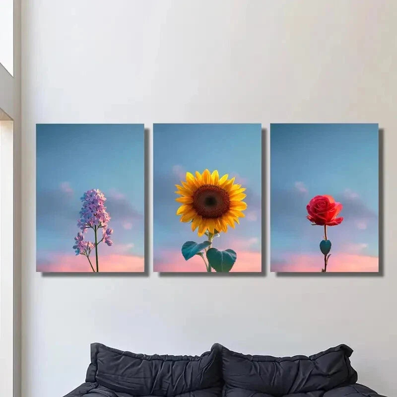 3pcs simple purple lilac and fresh sky, Metal Print Ready to Hang Art
