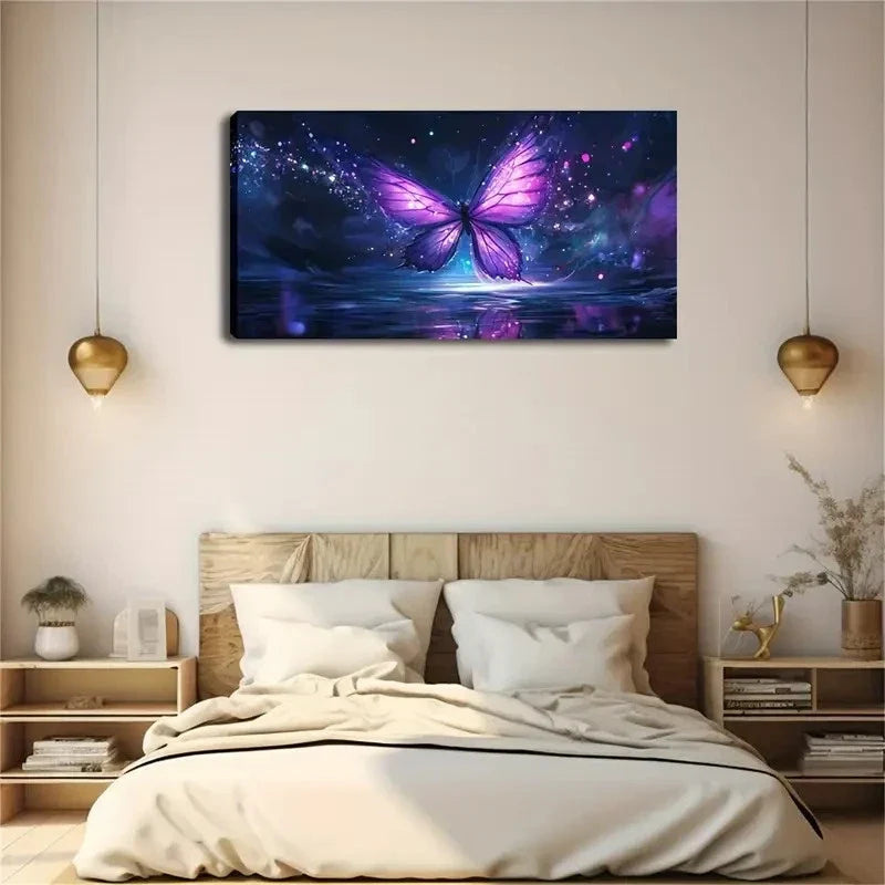 A Dreamy Purple Butterfly Wall Art Canvas Office Home Room Framed 120x60cm