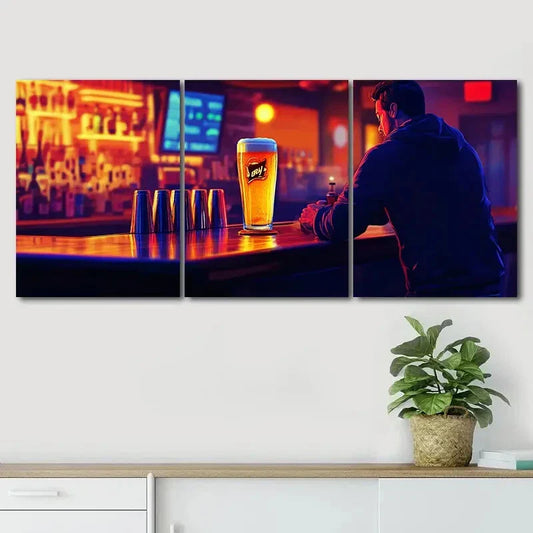 3pcs Dark Alone Colorful Bar Scene Perfect Wall Art Set Canvas Framed 40x60cm - High Quality Print 100% Australian Made Wall Canvas Ready to Hang