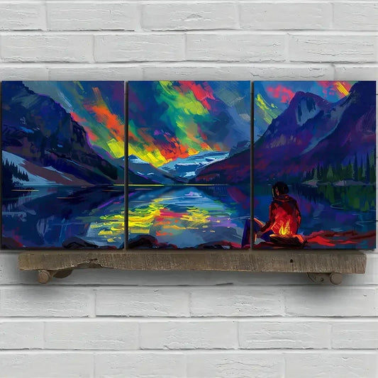 3pcs Abstract Mountain Lake Sunset Vibrant Metal Print Ready to Hang Art
