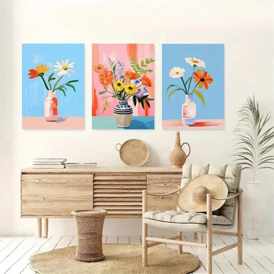 3pcs Sunlit Daisies Botanical Metal Print Ready to Hang Art