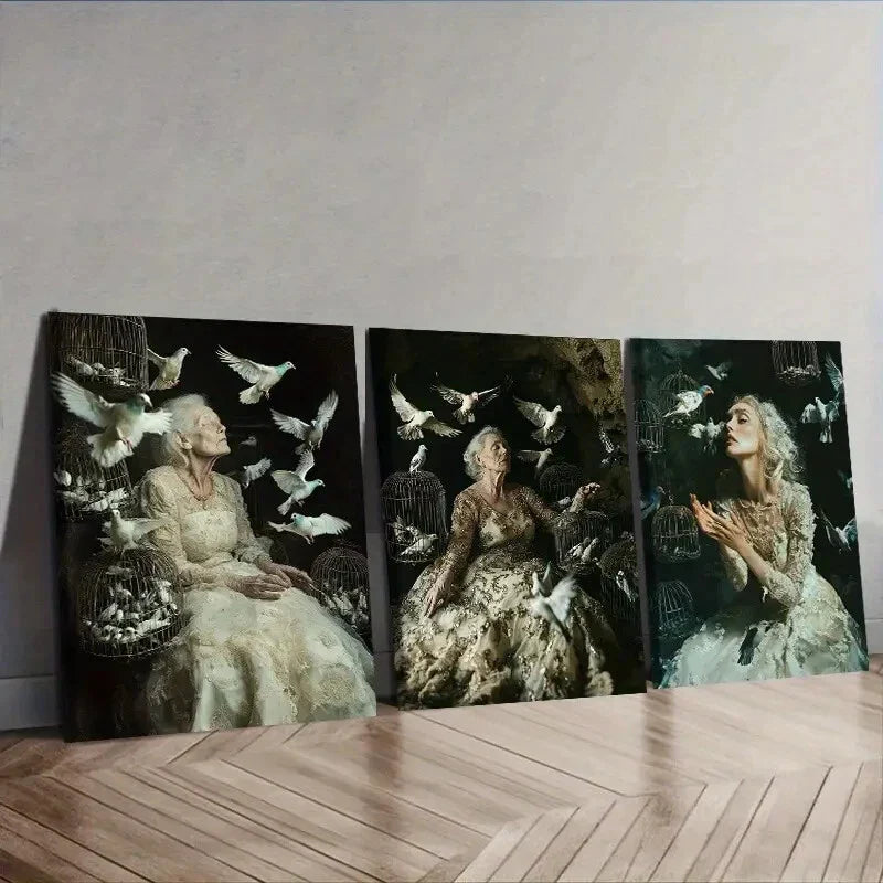 3pcs The trapped bride With Birds Wall Art Set Canvas Framed 40x60cm - High Quality Print 100% Australian Made Wall Canvas Ready to Hang