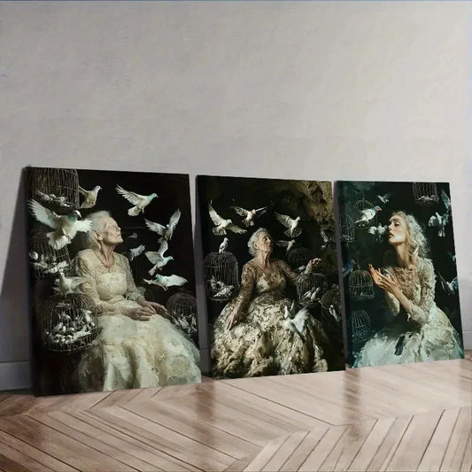 3pcs The trapped bride With Birds Wall Art Set Canvas Framed 40x60cm - High Quality Print 100% Australian Made Wall Canvas Ready to Hang