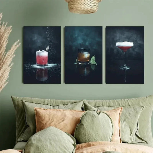 3pcs Minimalist Aesthetics Drinks Metal Print Ready to Hang Art