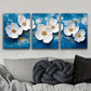 3pcs  White flowers on a blue background  Metal Print Ready to Hang Art