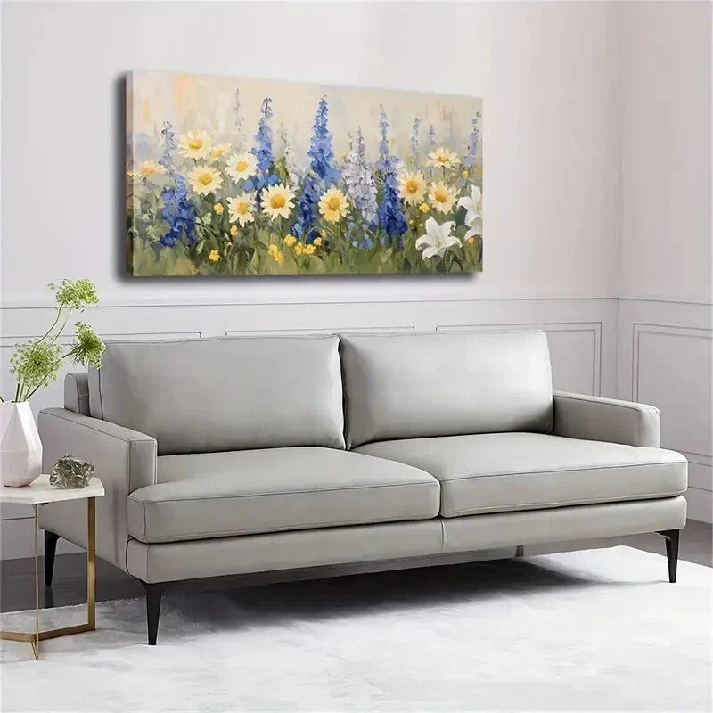Thick Brush Outline Yellow Flow Wall Art Canvas Office Home Room Framed 80x45cm