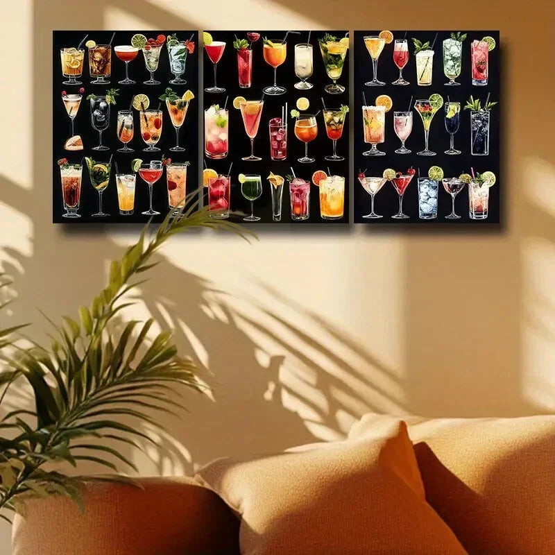 3pcs Featuring Cocktails Design Metal Print Ready to Hang Art