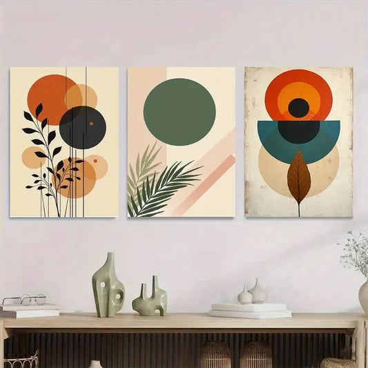 3pcs Modern Abstract Geometric Shapes Botanical Metal Print Ready to Hang Art