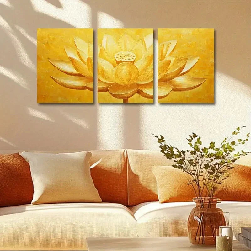 3pcs Golden for Lotus Design Metal Print Ready to Hang Art