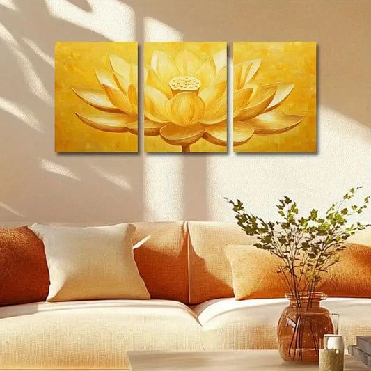 3pcs Golden for Lotus Design Metal Print Ready to Hang Art