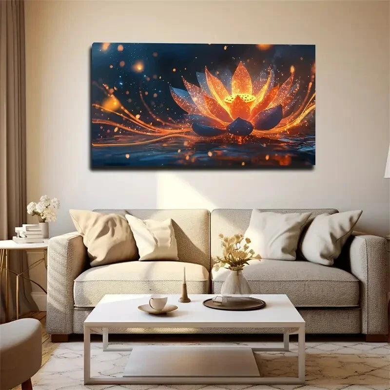 Lotus Flower Blooming Abstract Wall Art Canvas Office Home Room Framed 120x60cm