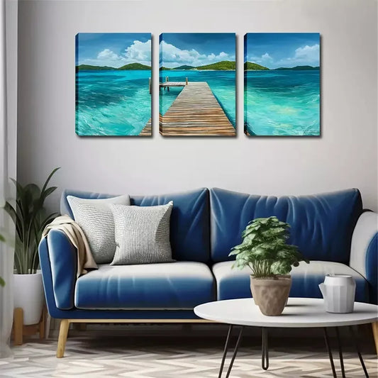 3pcs Coastal Landscape Triptych Wall Art Set Canvas Framed 40x60cm - High Quality Print 100% Australian Made Wall Canvas Ready to Hang