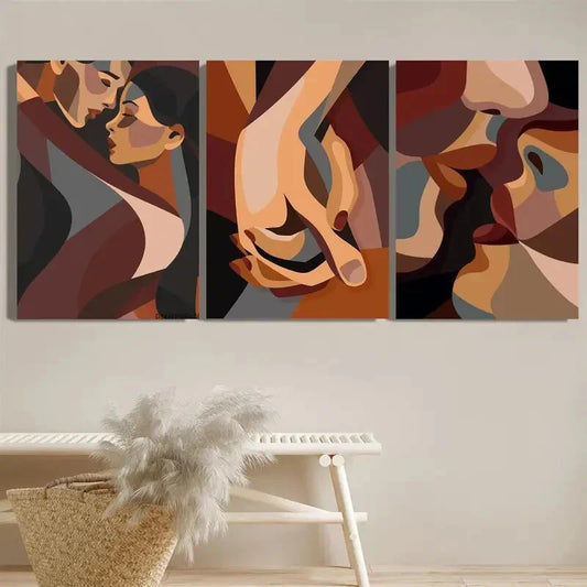 3pcs Vibrant Couple Holding Hand Kissing & Hugging Metal Print Ready to Hang Art