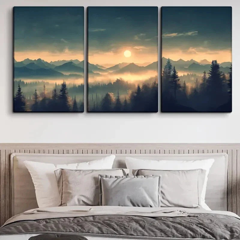 3pcs Sunrise Forest Modern Style Metal Print Ready to Hang Art