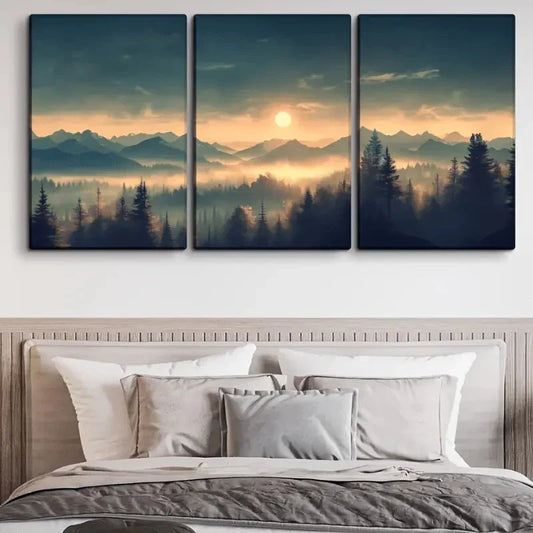 3pcs Sunrise Forest Modern Style Metal Print Ready to Hang Art