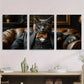 3pcs Whimsical Tuxedo Elegant Black & Golden Cat Metal Print Ready to Hang Art