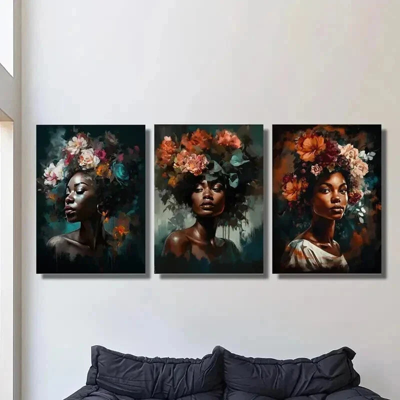 3pcs Painting of Women with Flower Crown Wall Art Set Canvas Framed 40x60cm - High Quality Print 100% Australian Made Wall Canvas Ready to Hang