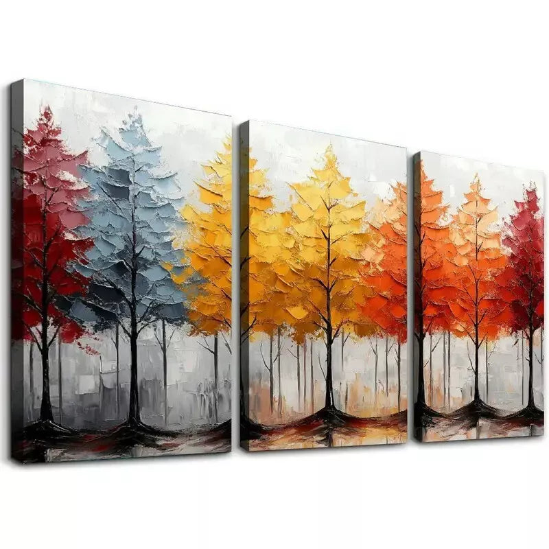3pcs Vibrant Abstract Autumn Forest Triptych Wall Art Set Canvas Framed 40x60cm - High Quality Print 100% Australian Made Wall Canvas Ready to Hang